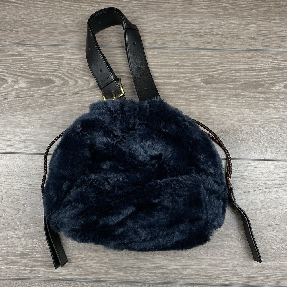 Furla Women's Faux Fur Hand Bag/‎ Shoulder Bag Blue Black Italy Read